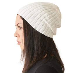 CHARM Herren Fisherman Beanie 100% Baumwolle Damen Strick Beanie Mütze Klassisches Einfaches Design Gerippt Slouch Hut Weiß von CHARM