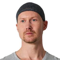 CHARM Herren Hanf Sommer Häkelmütze - Gebetsmütze Islam Namaz Takke Strick Beanie Mütze Cap Skull Kufi XL Dunkelgrau von CHARM