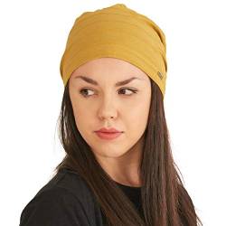 CHARM Leichte Sommer Mütze für Damen - Herren Slouchy Mütze Stretchy Slouch Strickmütze aus 100% Baumwolle Chemo Hut Mustard L von CHARM