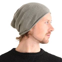 CHARM Seide Slouch Beanie Strickmütze - Groß Chemo Kopfbedeckung Locken Haare Grau von CHARM