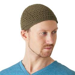 CHARM Sommer Strick Mütze Im Kufi Gebetsmütze Stil - Herren Damen Beanie aus Baumwolle Hut Sonnen Cap Khaki von CHARM