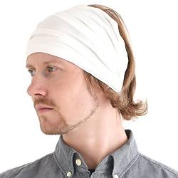 CHARM Stirnband Herren Bandana Damen - Kopftuch Herren Hair Band Men Headband Damen Piraten Haarband Männer Sport Weiß L von CHARM