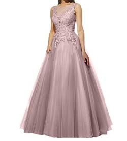 CHARMANT BRAUT Damen Lang Abendkleid Prinzess A-Linie Tuell Rock Formelle Ballkleider Abschlussballkleider Partykleider-52 Alt Rosa von CHARMANT BRAUT