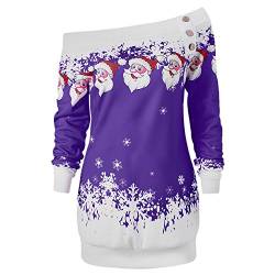 CHARMMA Damen Weihnachten Pullover Langarmshirt Santa Claus und Schnee Druck Sweatshirt (Violett, M) von CHARMMA