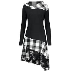 CHARMMA Frauen Übergröße Mock Neck Sweatshirt Asymmetrisch Top Spitzen Bluse Langarm Hemd (XL, Schwarz+Weiß) von CHARMMA