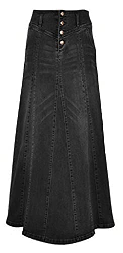 CHARTOU Damen Retro Exposure Button-Fly Verpackt Hip A-Linie Maxi Lang Denim Rock, schwarz, X-Klein von CHARTOU