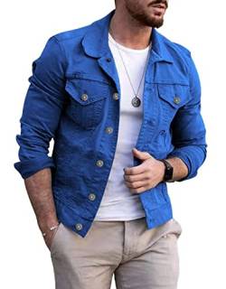 CHARTOU Herren Denim Jacke Casual Regular Fit Button Down Langarm Jeans Trucker Jacke, blau, L von CHARTOU