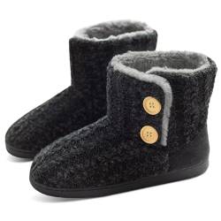 CHDDHX Hausstiefel Damen Hüttenschuhe Winter Plüsch Gefüttert Hausschuhe Hohe Warm Feste Sohle Pantoffeln für Frauen Schwarz 35 36 von CHDDHX