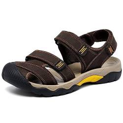 CHDDHX Herren Leder Sandalen Sommer Wandersandale Geschlossene Outdoorsandalen Strand Beach Trekkingsandalen Braun Größe 38 von CHDDHX