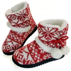 CHDDHX Hüttenschuhe Damen Hausstiefel Winter Plüsch Gefüttert Hausschuhe Hohe Warm Feste Sohle Pantoffeln für Frauen Rot 39 40 von CHDDHX