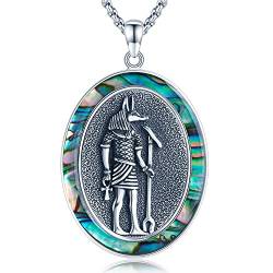 Anubis Kette für Herren 925 Sterling Silber Ägypten Anubis Gott der Unterwelt Halskette Abalone-Muschel Amulett Schmuck für Damen Männer von CHENGHONG