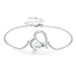 Delphin Armband Damen S925 Silber Verstellbar Mädchen Armband Delfin Herz 3A Cubic Zirconia Meer Tier Delfin Schmuck für Damen Tochter Mutter Geschenke von CHENGHONG