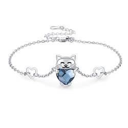 Katze Armband Damen 925 Silber Armbänder mit Blauer Kristallen Katze Schmuck Geschenke für Damen Mädchen Kinder Tochter… von CHENGHONG