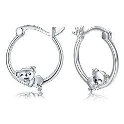 Koala Creolen 925 Sterling Silber Hypoallergen Klein Huggie Knorpel Ohrring Niedlich Tier Manschette Creolen für Frauen Mädchen von CHENGHONG