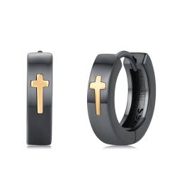 Kreuz Ohrringe Silber Herren 925 Sterling Schwarz Kreuz Creolen Ohrringe Huggie Kreuz Geschenk für Frauen Männer Damen von CHENGHONG