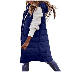 Daunenweste Damen Lang Winterjacke Daunenjacke Warm Weste Jacke mit Kapuze Steppjacke Wintermantel Casual Daunenmantel Slim Gilet mit Taschen von CHENGY