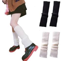 CHENGZI 2 Paar Beinstulpen, gerippte Strick-Beinwärmer, Custume-Party-Sport-, Yoga-Beinstulpen für Frauen und Mädchen, BK+WH, One size von CHENGZI