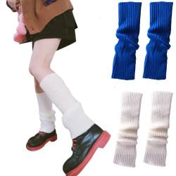 CHENGZI 2 Paar Beinstulpen, gerippte Strick-Beinwärmer, Kostüm, Party, Sport, Yoga, Beinstulpen für Frauen und Mädchen, WH+DB, One size von CHENGZI