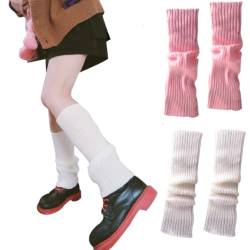 CHENGZI 2 Paar Beinstulpen, gerippte Strick-Beinwärmer, Kostüm, Party, Sport, Yoga, Beinstulpen für Frauen und Mädchen, WH+PK, One size von CHENGZI