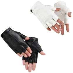 CHENGZI 2 Paar Handschuhe aus PU-Kunstleder, Halbfinger, fingerlos, für Herren und Damen, Schwarz , Einheitsgröße von CHENGZI