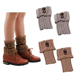 CHENGZI 2 Paar kurze Damen Häkelstiefel Bündchen Winter Zopfmuster Beinstulpen, Khaki + Grau-B, One size von CHENGZI