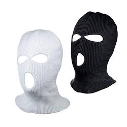 CHENGZI 3-Loch-Ski-Gesichtsmaske, Sturmhaube, Vollgesichtsmaske für Radfahren, Skifahren, Winter, Outdoor-Sport, 2er-Set (schwarz + weiß) von CHENGZI