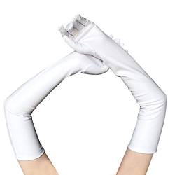 CHENGZI Damen Lackleder Lange Handschuhe Mode Sexy Cosplay Kostüm Finger Handschuhe 53,3 cm, weiß, One size von CHENGZI