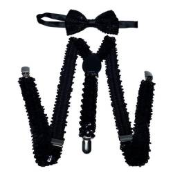 CHENGZI Damen und Herren Strapse Elastisch Y Rücken Strapse Hosenträger Erwachsene Strap Starke Clips Verstellbar Elastisch mit Fliege, BK Pailletten, One size von CHENGZI