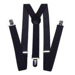 CHENGZI Herren Hosenträger mit 3 Clips Edelstahl verstellbar elastisch strapazierfähig mit starken Metallclips, Schwarz , One size von CHENGZI