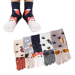 CHENGZI Zehensocken für Jungen und Mädchen, 5 Paar niedliche Cartoon-Tiermuster, Socken für Kinder Gr. Small, mehrfarbig von CHENGZI