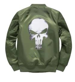 CHENMA Herren Bomberjacke Punisher Skull College Jacke Piloten Kapuzenjacke Sweatjacke Punish Hoodie Outdoor Übergangsjacke Grün,L von CHENMA