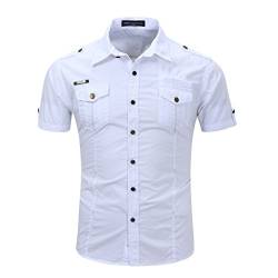 CHENMA Herren Military Kurzarm Baumwolle Button-Down-Freizeithemd Zwei-Pocket-Shirt von CHENMA