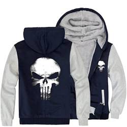 CHENMA Herren Punisher Skull College Jacke Piloten Kapuzenjacke Sweatjacke Punish Hoodie Bomberjacke Und Fleece-Innenseite Outdoor Übergangsjacke Navy3,3XL von CHENMA