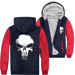 CHENMA Herren Punisher Skull College Jacke Piloten Kapuzenjacke Sweatjacke Punish Hoodie Bomberjacke Und Fleece-Innenseite Outdoor Übergangsjacke Rot3,3XL von CHENMA