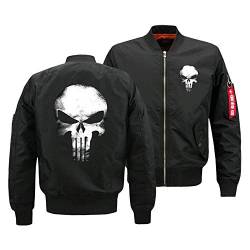 CHENMA Herren Punisher Skull College Jacke Piloten Kapuzenjacke Sweatjacke Punish Hoodie Bomberjacke Und Fleece-Innenseite Outdoor Übergangsjacke Schwarz1,4XL von CHENMA