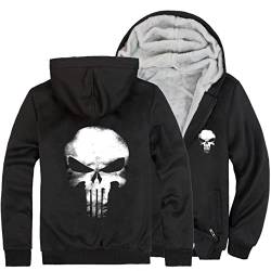 CHENMA Herren Punisher Skull College Jacke Piloten Kapuzenjacke Sweatjacke Punish Hoodie Bomberjacke Und Fleece-Innenseite Outdoor Übergangsjacke Schwarz2,L von CHENMA