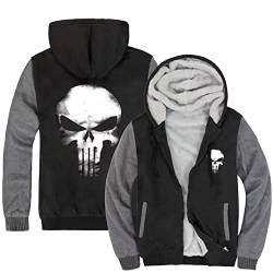 CHENMA Herren Punisher Skull College Jacke Piloten Kapuzenjacke Sweatjacke Punish Hoodie Bomberjacke Und Fleece-Innenseite Outdoor Übergangsjacke Schwarz3,XL von CHENMA