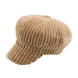 CHENNUO Damen Cordhut Schirmmütze Beret Mütze mit Schild Cabbie Hut Ballonmütze Warme Winter Kappe (Gelb) von CHENNUO