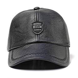 CHENNUO Herren Pu Leder Baseball Kappe Winter Wärmer Basecap Faltbar Ohrenklappen Mütze (Schwarz) von CHENNUO