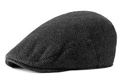 CHENNUO Winter Flatcap Herren Schirmmütze Wool Tweed Newsboy Schlägermütze Schiebermütze (Schwarz) von CHENNUO