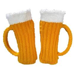 CHENRI Lustiges 3D-Bierkrug-Strickhandschuh-Geschenk, Kreative Bierkrug Socken, Bier Mütze mit Henkel, Gestrickte 3D Biergriff Handschuhe, Warme Socken für Herren Damen (1, Handschuhe) von CHENRI