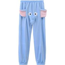 Elephant Pajama Short, Unisex Screaming Couple Flying Elephant Short, Fliegendem Elefanten Unisex-Shorts, Große Nase und Ohren Pyjama Hose (DE/NL/SE/PL, Alphanumerisch, L, Regular, Regular, L-Blue) von CHENRI