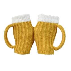 Funny 3D Beer Mug Knitted Glove Gift - Hand Knit 3D Beer Mug Socks, Bierkrug Socken, Lustige Bier Mütze mit Henkel, Gestrickte 3D Biergriff Handschuhe, Warme Socken für Herren Damen (1, Handschuhe) von CHENRI