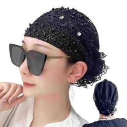 Women's Floral Lace Headwrap, Blumen Spitze Stirnband für Damen, Perlen Kopfschmuck Elegante Spitze Stirnbänder mit Haarnetz Geschenk für Frauen (Schwarz) von CHENRI
