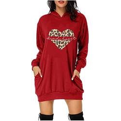 CHENSIYU Sommer Maxikleider Damen Kleid Hoodie Tasche Hüfttasche Print Kleid Hoodie Mode Kleid Lässige Lose Warme Weiche Kleider Damen Gürtel Kleid (Y1-1-Red, XXL) von CHENSIYU