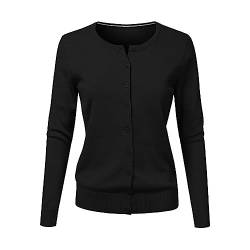 CHENSIYU Strickjacke Damen Cardigan Elegant Einfarbig Kurz Strickmantel Pullover Herbst Winter Strickpullover Jacke mit Knopf (Black, M) von CHENSIYU