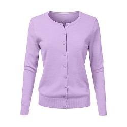 CHENSIYU Strickjacke Damen Cardigan Elegant Einfarbig Kurz Strickmantel Pullover Herbst Winter Strickpullover Jacke mit Knopf (Purple, M) von CHENSIYU