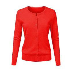 CHENSIYU Strickjacke Damen Cardigan Elegant Einfarbig Kurz Strickmantel Pullover Herbst Winter Strickpullover Jacke mit Knopf (Red, L) von CHENSIYU