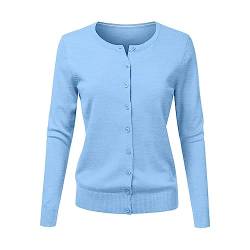 CHENSIYU Strickjacke Damen Cardigan Elegant Einfarbig Kurz Strickmantel Pullover Herbst Winter Strickpullover Jacke mit Knopf (Sky Blue, L) von CHENSIYU