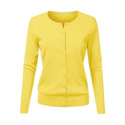 CHENSIYU Strickjacke Damen Cardigan Elegant Einfarbig Kurz Strickmantel Pullover Herbst Winter Strickpullover Jacke mit Knopf (Yellow, XXXL) von CHENSIYU